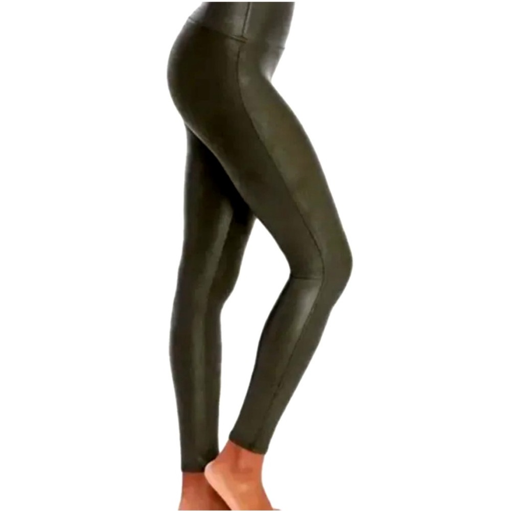 Spanx Olive Green Faux Leather Leggings Size Small Women Compression‎